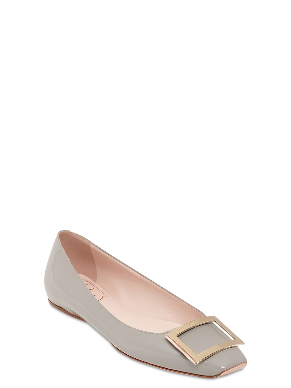 Shop Roger Vivier 10mm Trompette Patent Leather Flats In Grey