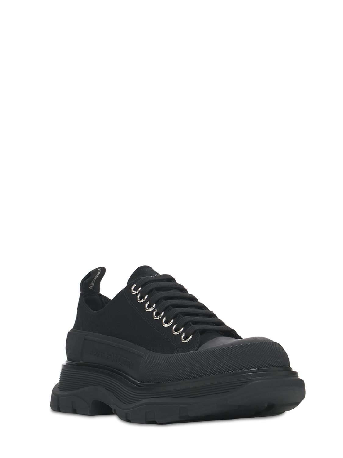 Alexander Mcqueen Black Canvas Tread Slick Platform Low Sneakers In Black
