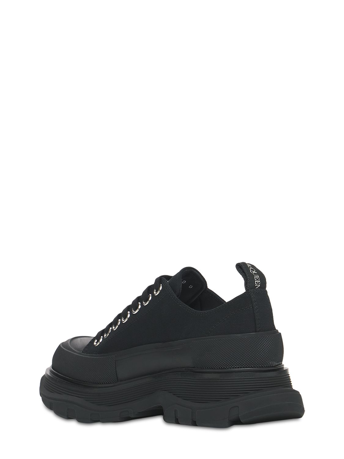 Alexander Mcqueen Black Canvas Tread Slick Platform Low Sneakers In Black