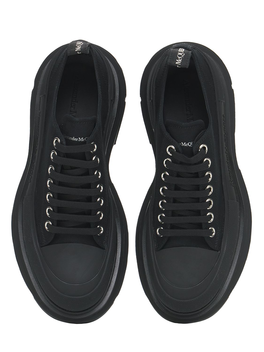 Alexander Mcqueen Black Canvas Tread Slick Platform Low Sneakers In Black