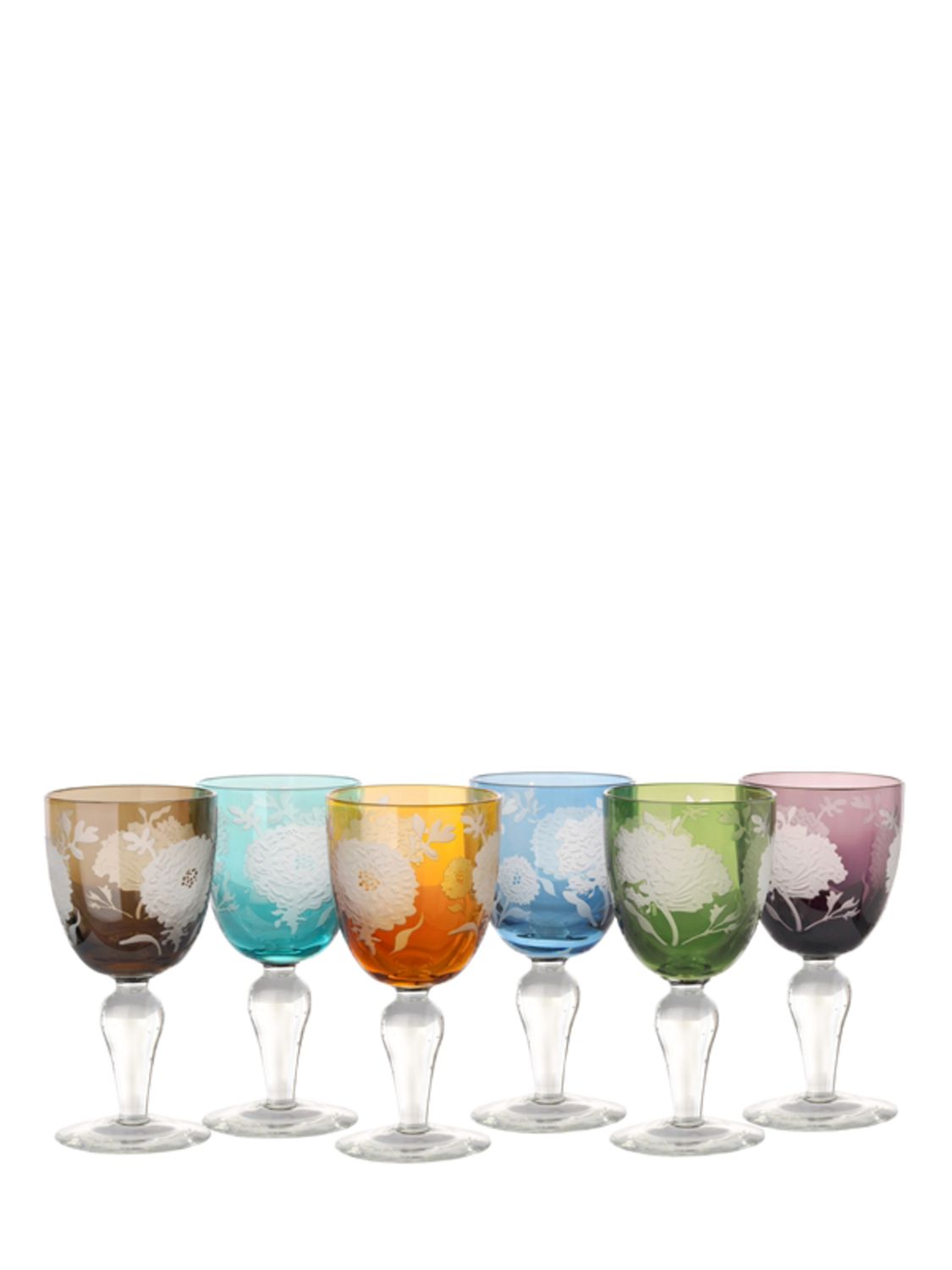 Polspotten Set Of 6 Peony Multi-color Wine Glasses In Multicolor