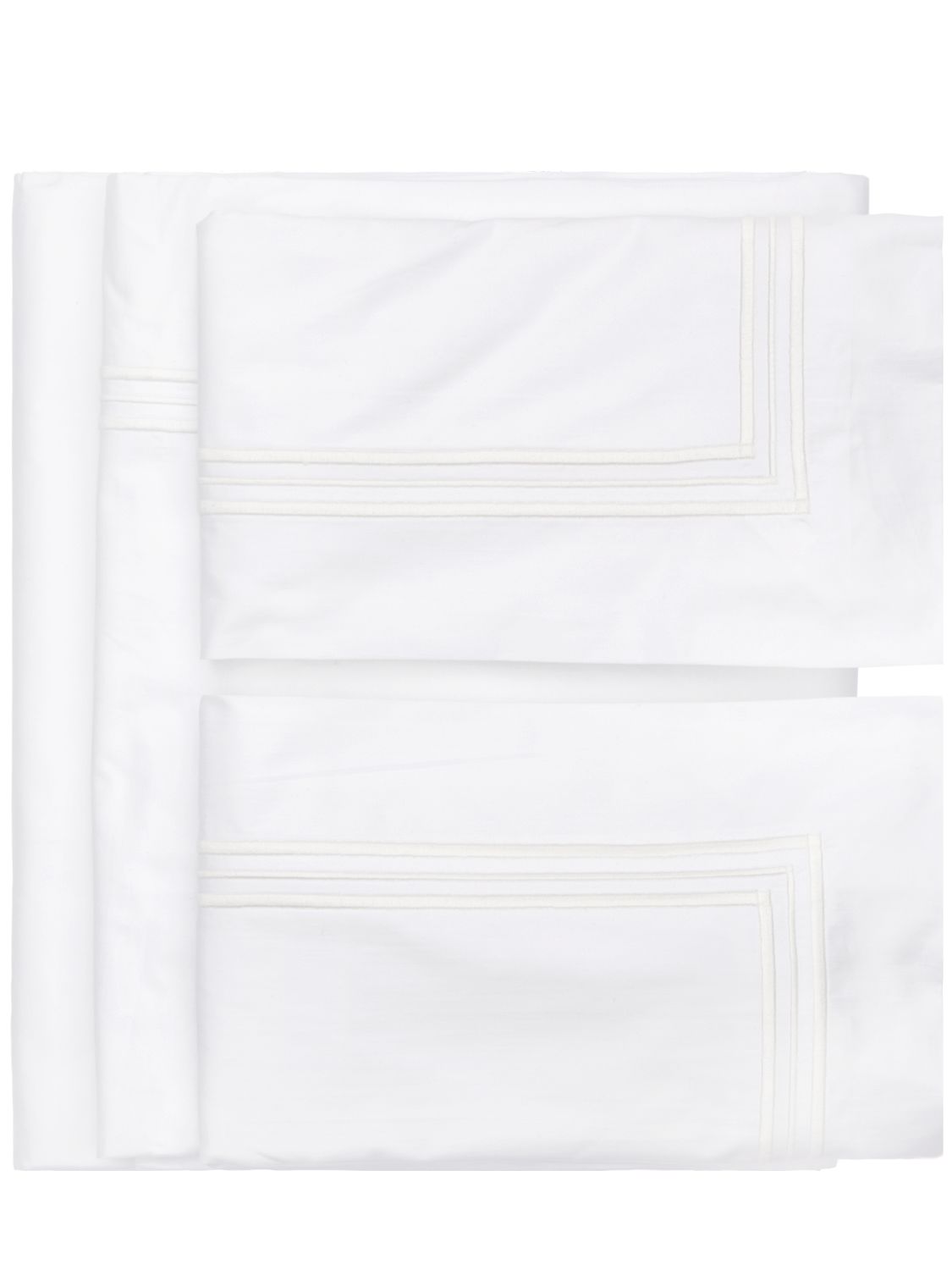 Frette Embroidery Triplo Pop Flat Bedding Set In White,milk