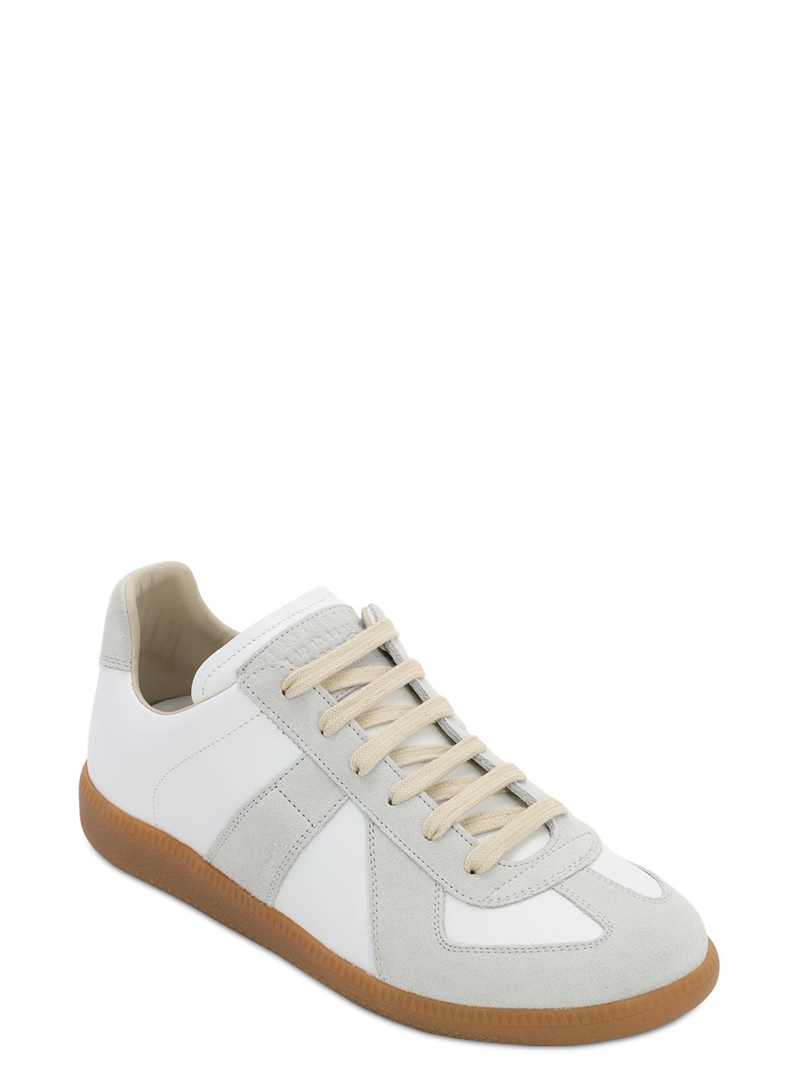 Shop Maison Margiela Replica Leather & Suede Low Top Sneakers In Off-white