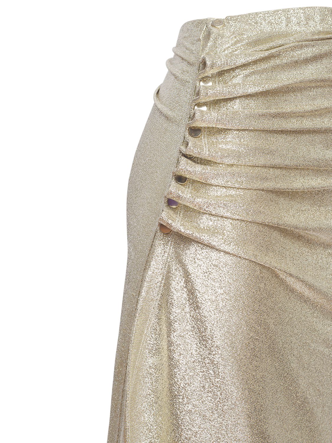 Shop Rabanne Asymmetric Stretch Jersey Lurex Skirt In Silver,gold