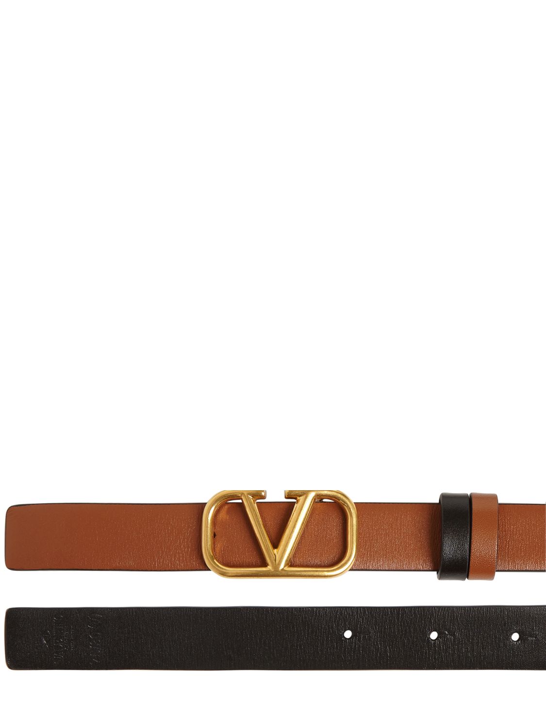 Shop Valentino 3cm Reversible V Logo Leather Belt In Selleria,black