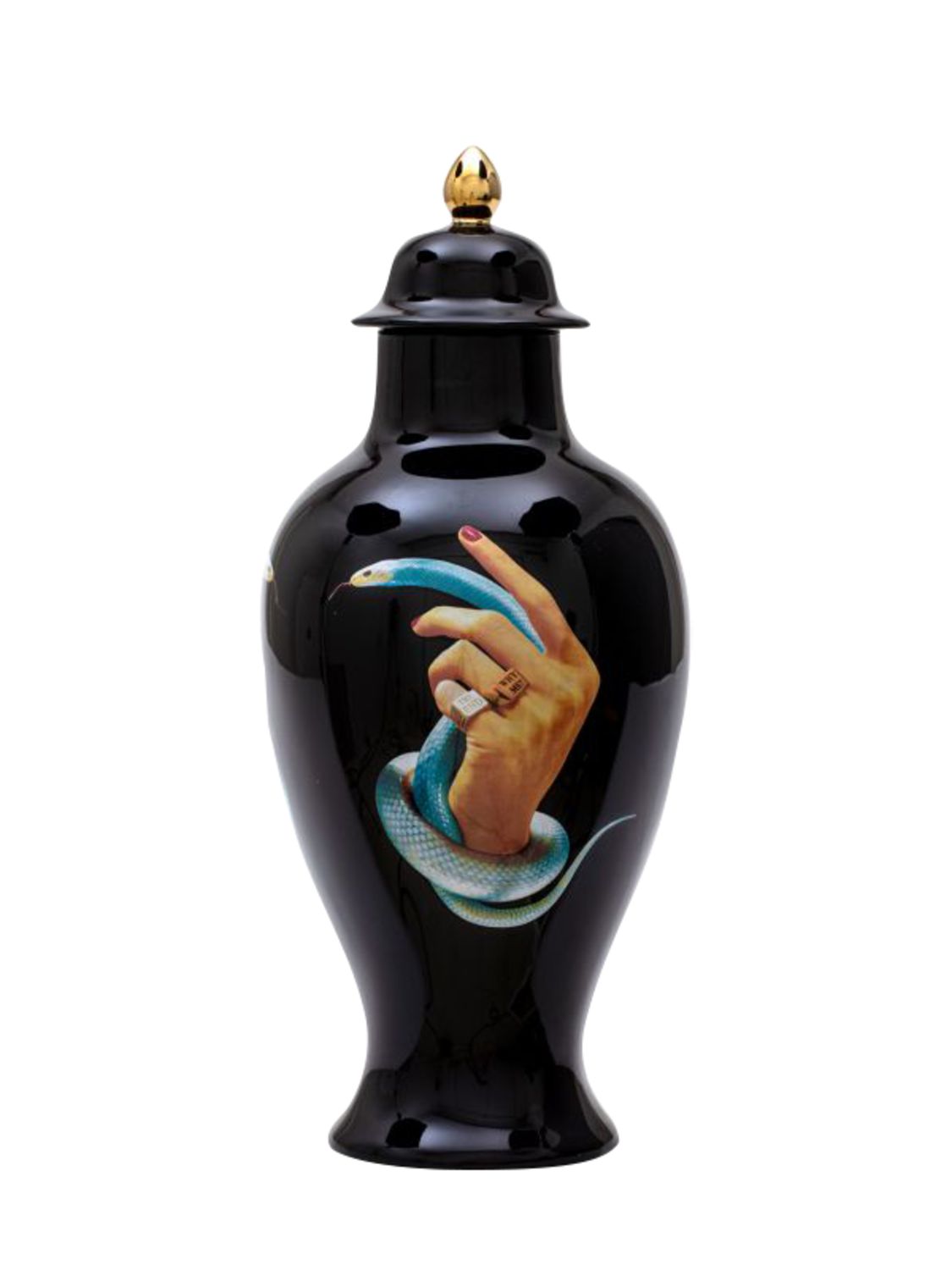 Shop Seletti Hands With Snakes Vase In Black