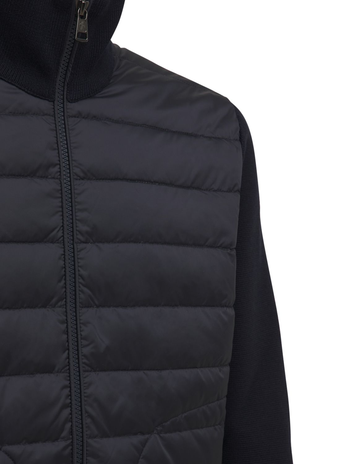 Shop Moncler Wool Blend Tricot Down Jacket In Navy