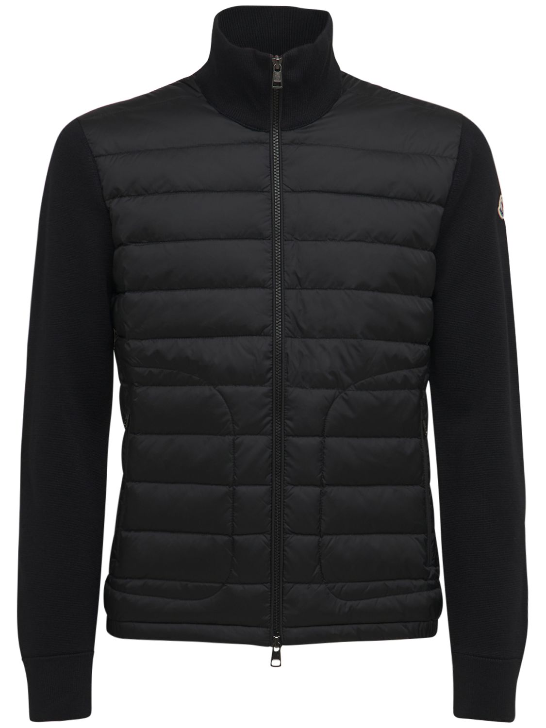 Moncler Wool Blend Tricot Down Jacket In Black