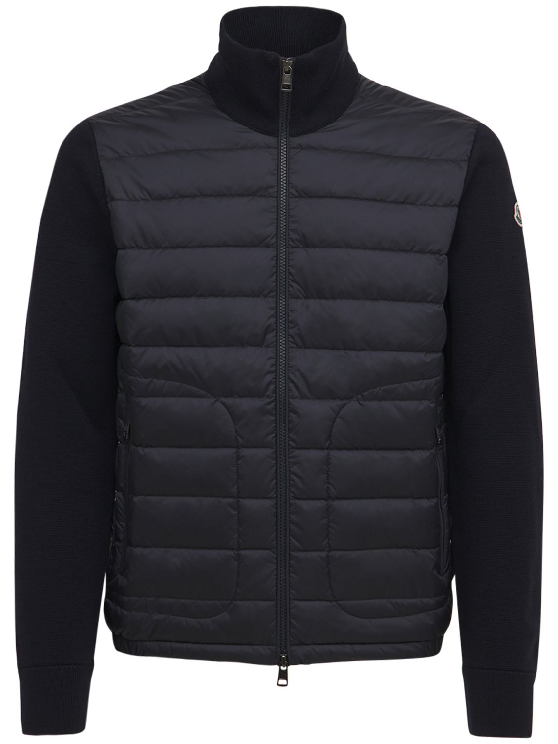 Moncler Wool Blend Tricot Down Jacket In Navy