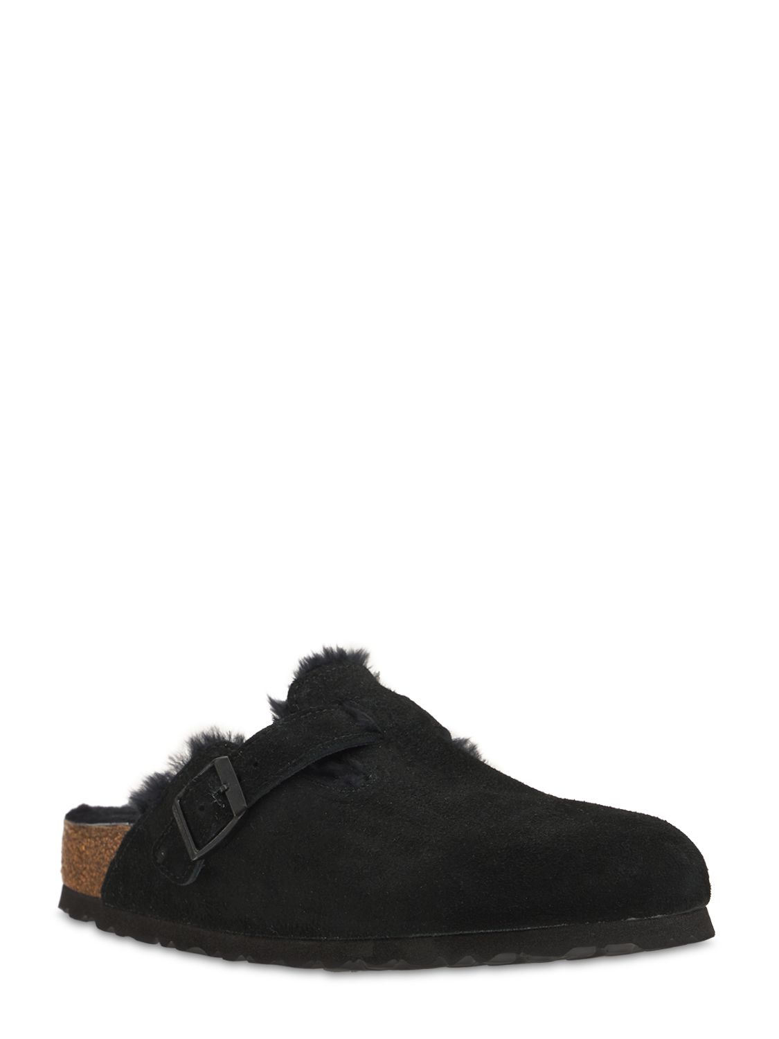 Shop Birkenstock Boston Shearling & Suede Loafers In Schwarz