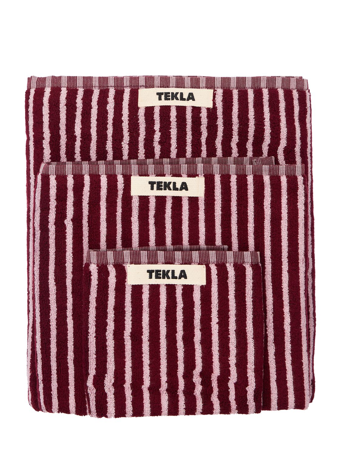 Tekla Set Of 3 Organic Cotton Towels In Pink,red