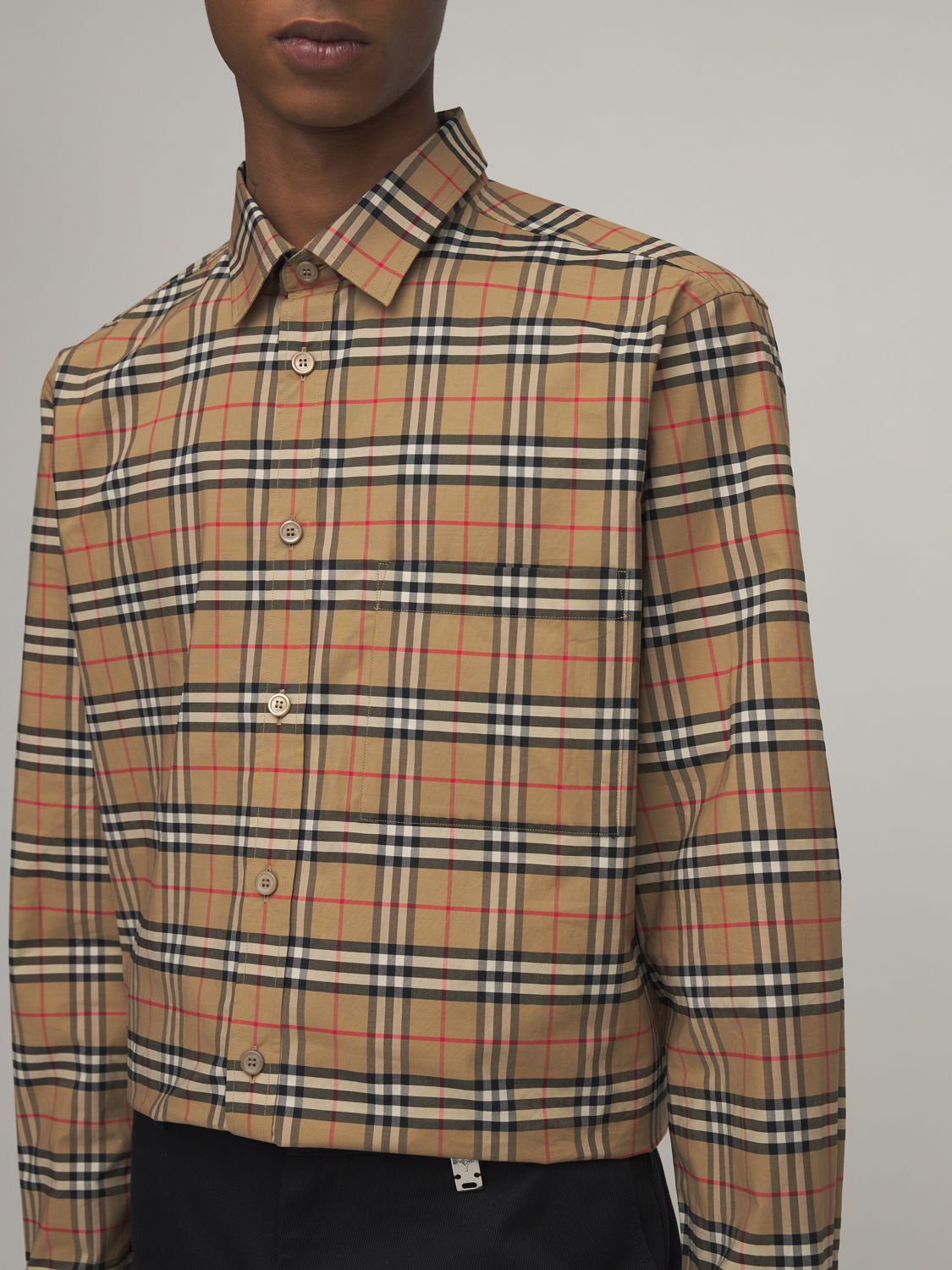 Shop Burberry Simpson Check Print Cotton Poplin Shirt In Archive Beige