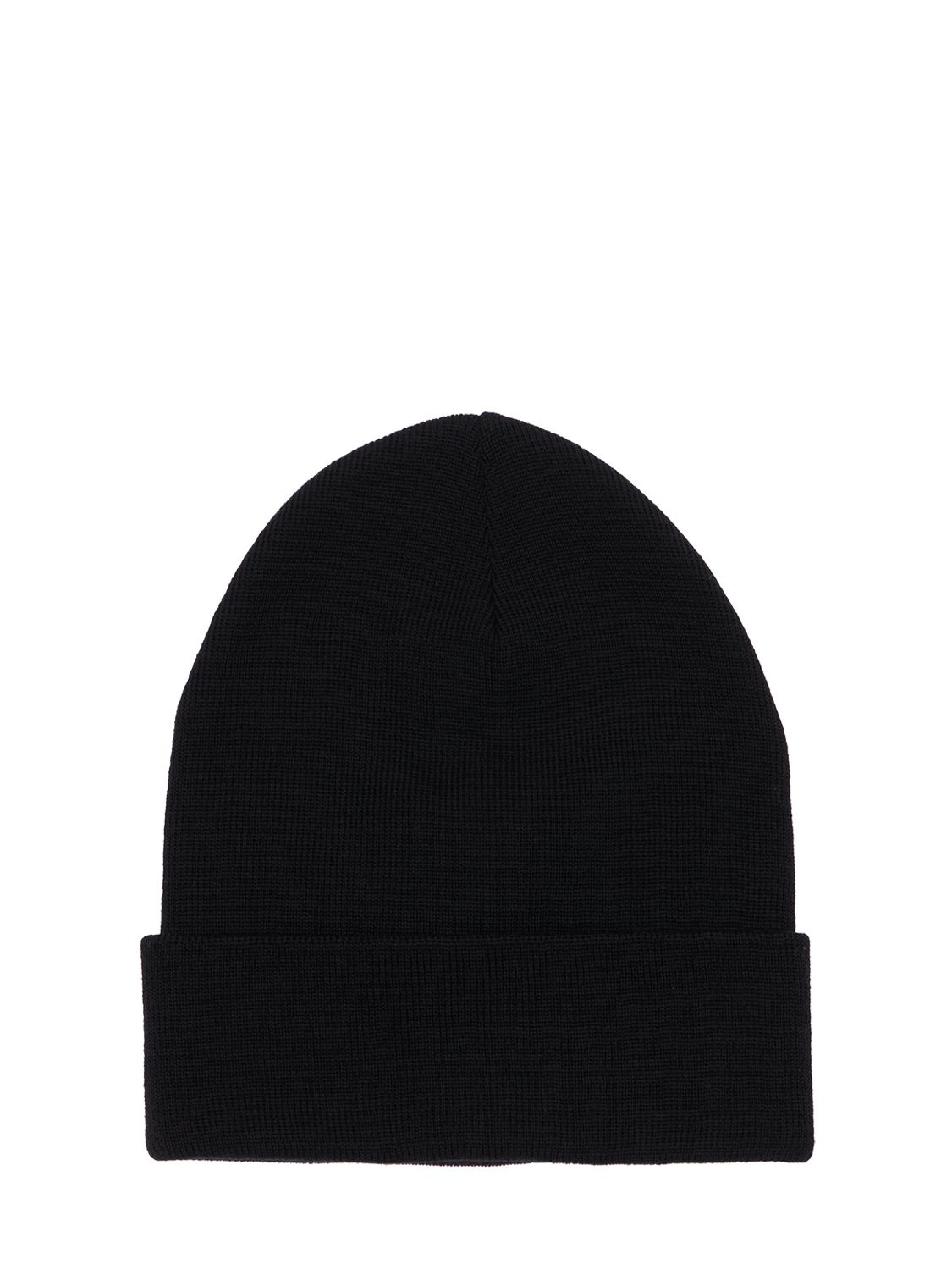 Shop Moncler Logo Wool Knit Beanie Hat In Black