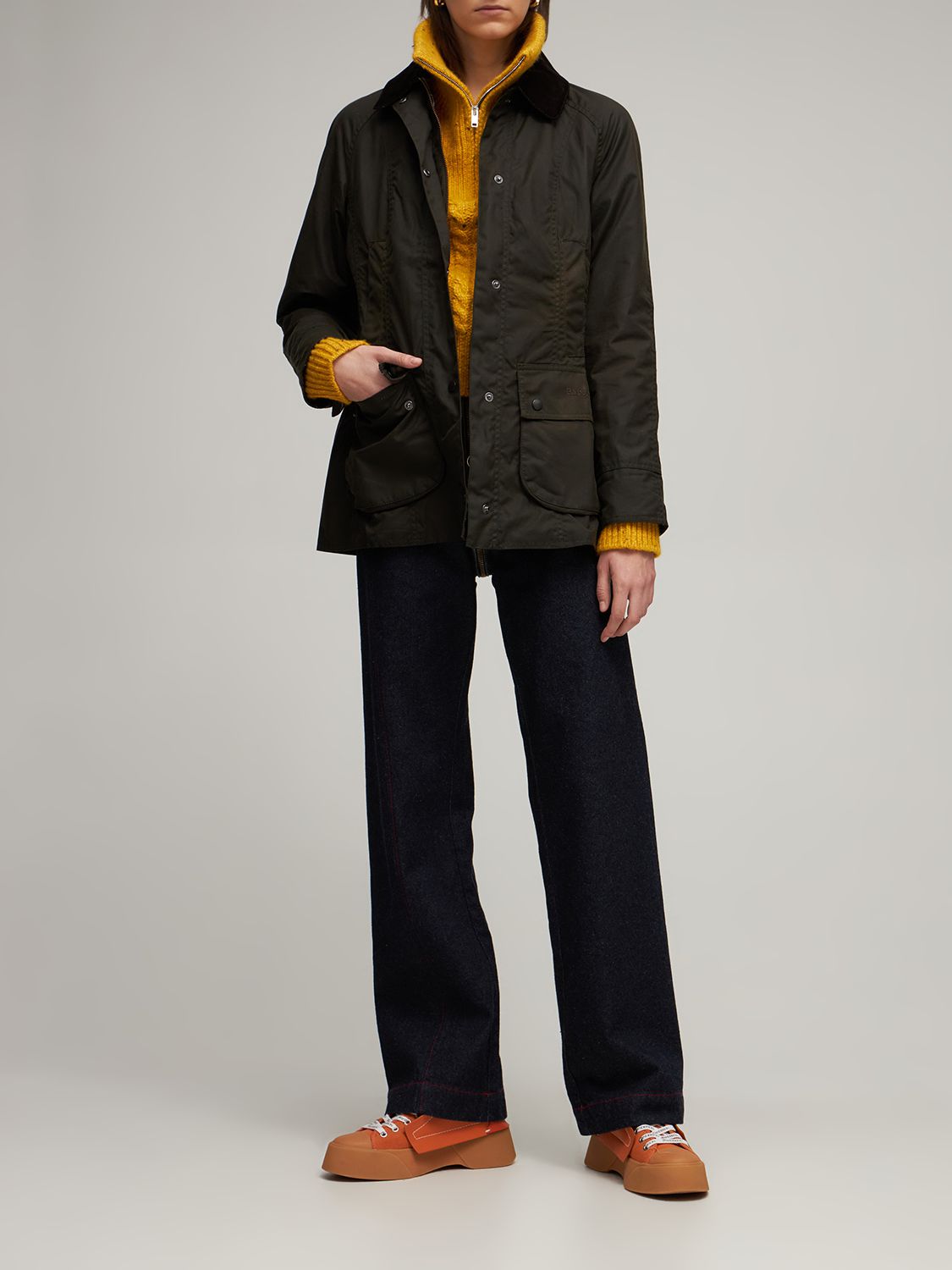 Shop Barbour Classic Beadnell Waxed Jacket In Olive Green