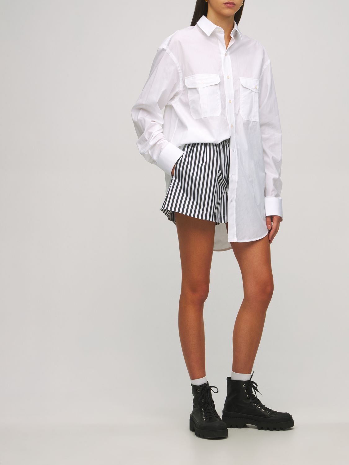 Wardrobe.nyc Cotton Poplin Mini Shirt Dress In White