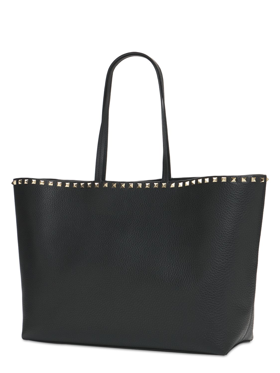 Shop Valentino Large Rockstud Leather Tote Bag In Black