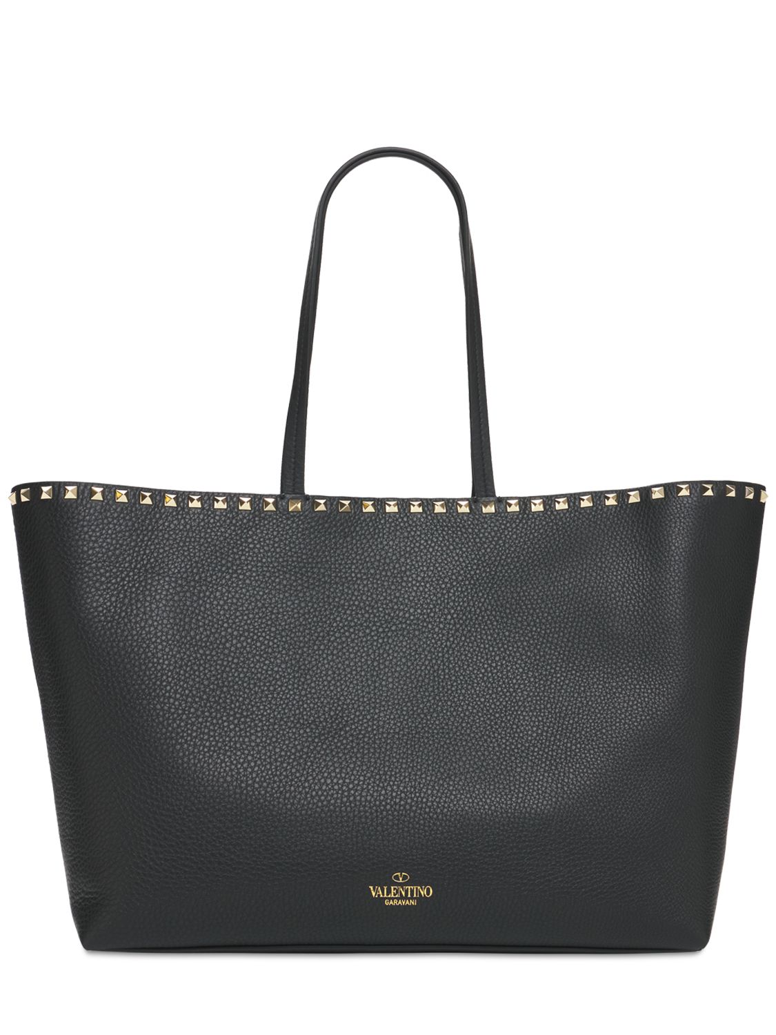 Shop Valentino Large Rockstud Leather Tote Bag In Black