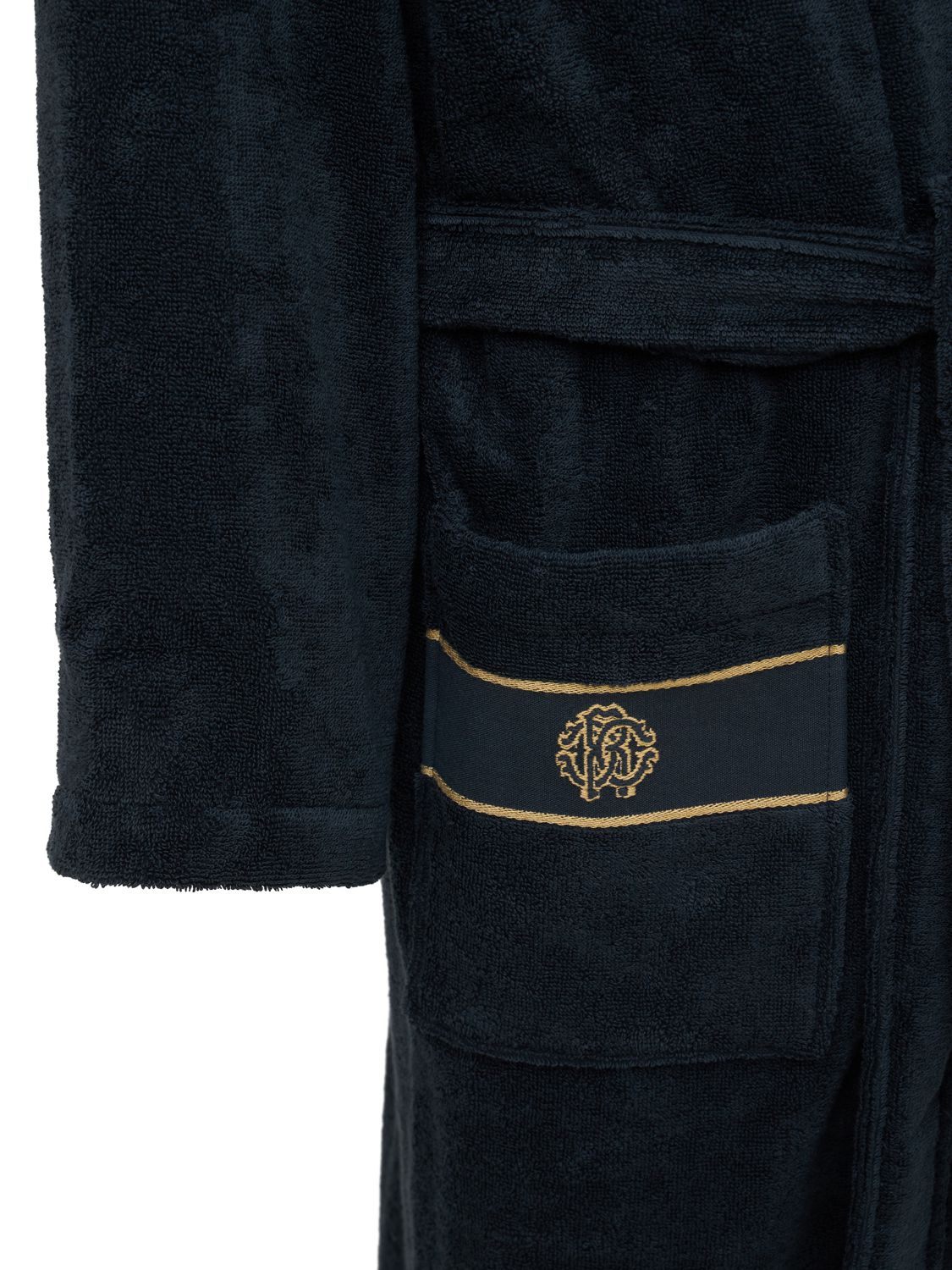 Shop Roberto Cavalli Gold New Cotton Bathrobe In Black