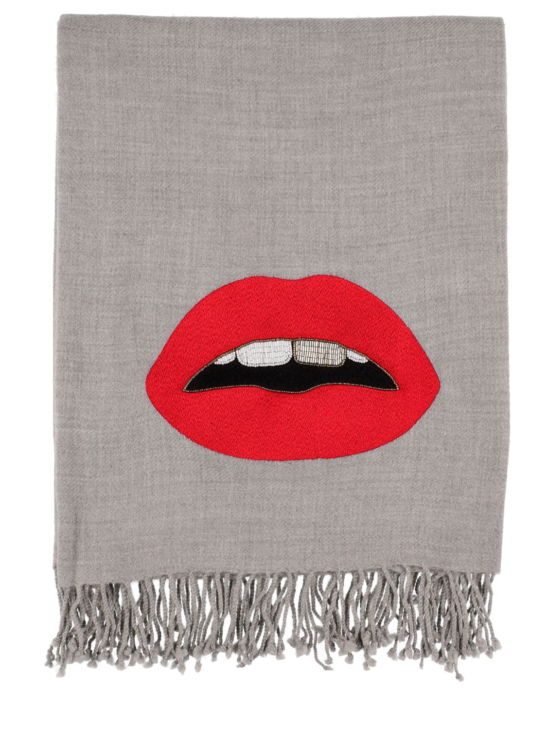 Jonathan Adler Lips Embellished Camel & Wool Throw In Gray