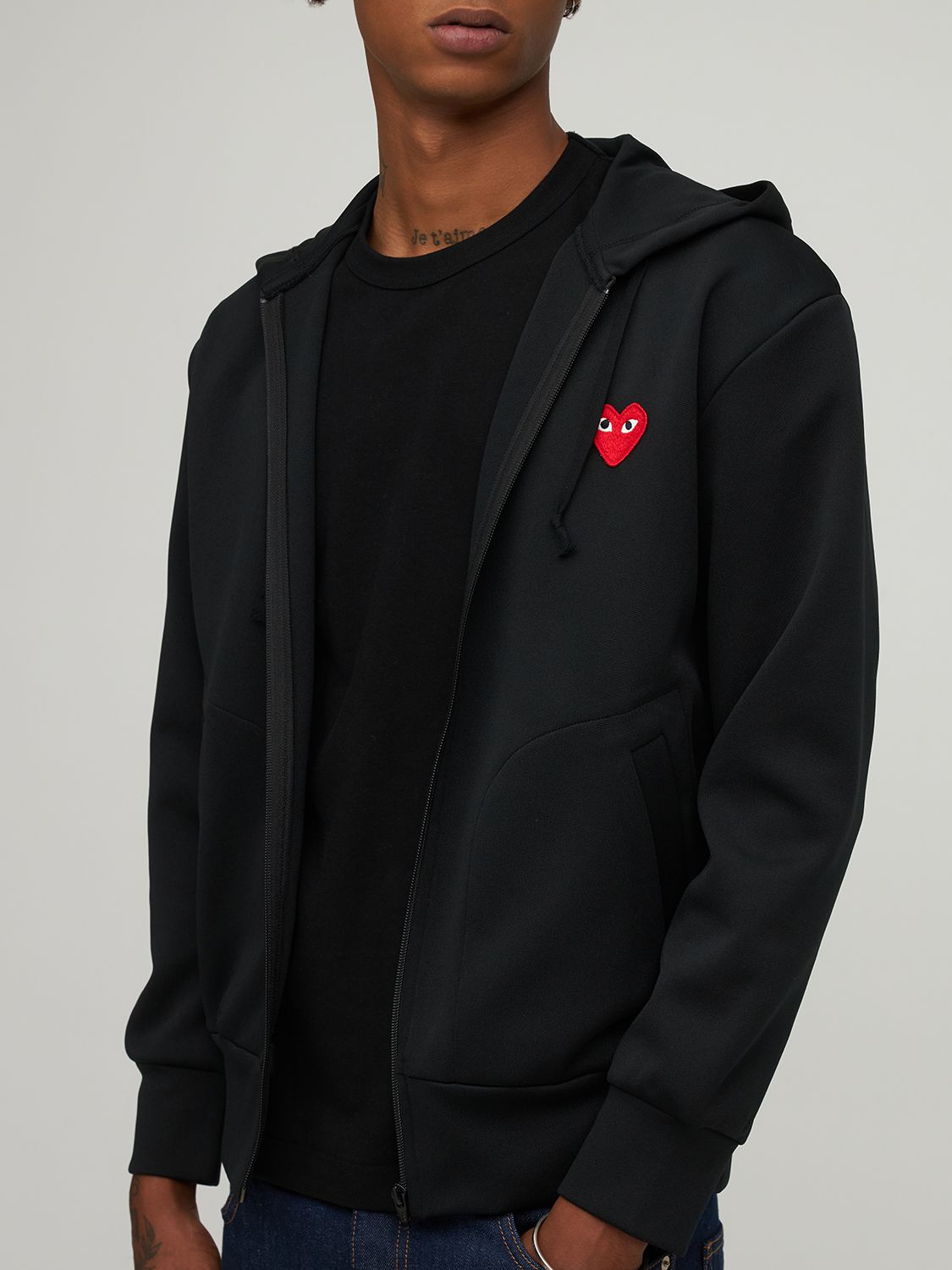 Mini Heart Patch Zip-up Jersey Hoodie