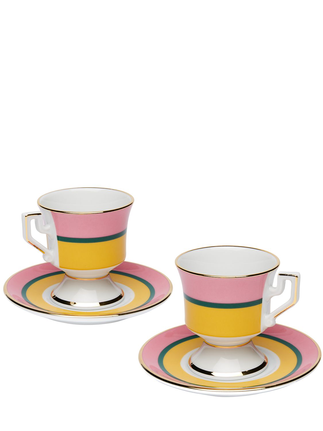 La Doublej Set Of Two Gold-plated Porcelain Espresso Cups And Saucers In Rainbow Giallo