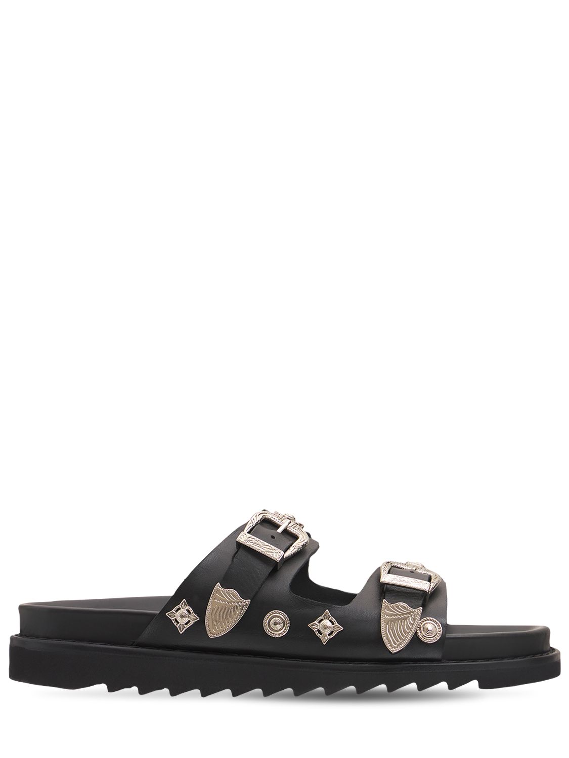 Toga Virilis Black Leather Slip-On Sandals – BlackSkinny