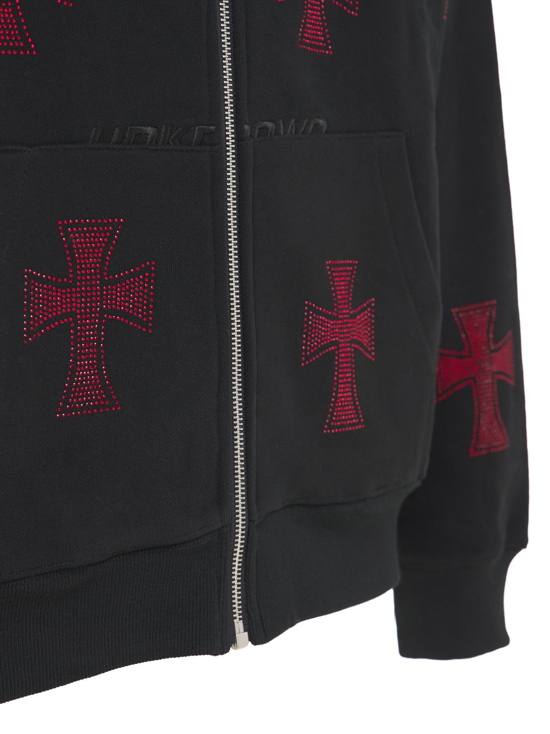 Shop Unknown Crystal Cross Cotton Zip-up Hoodie In Black,red