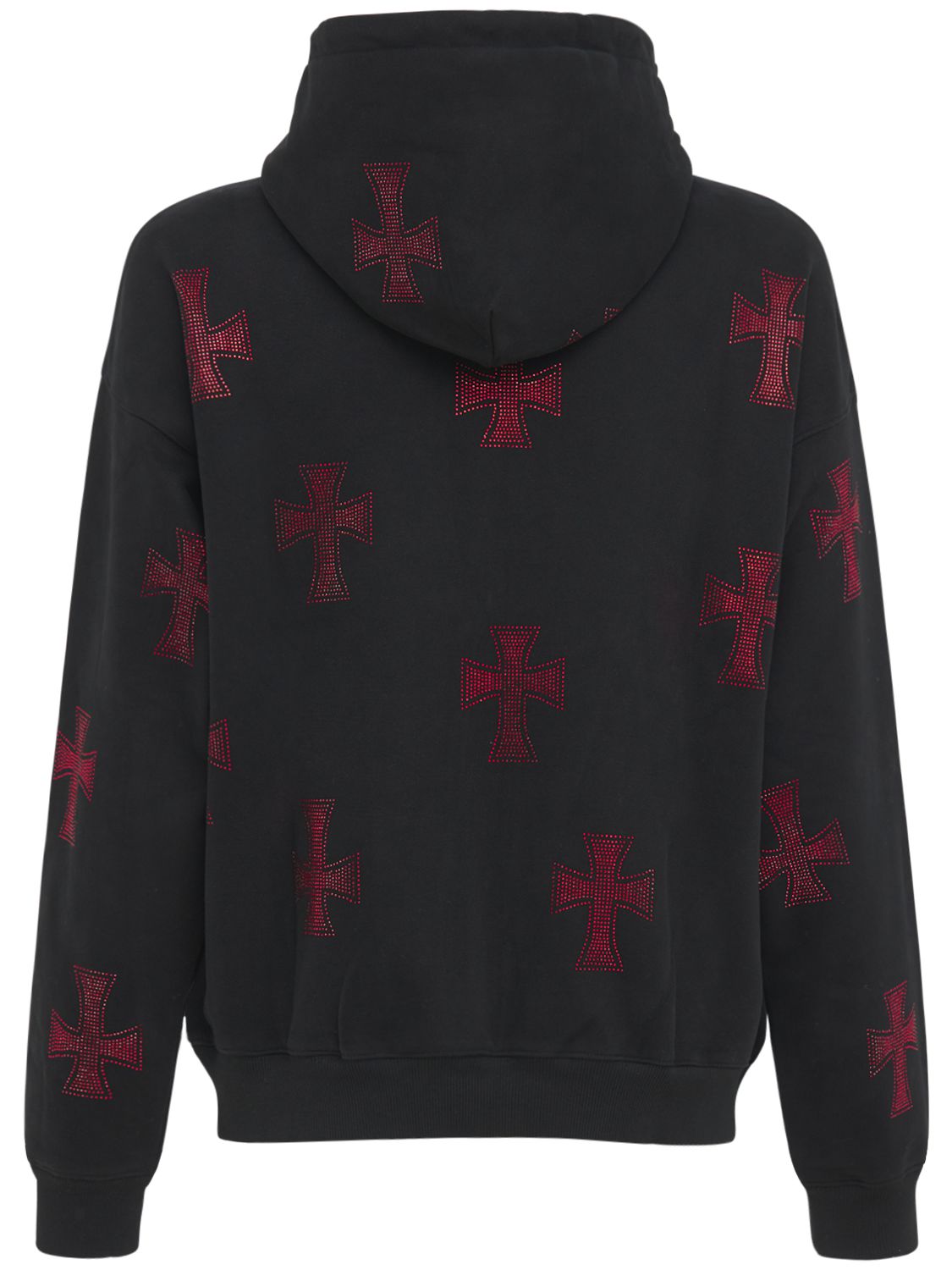 Shop Unknown Crystal Cross Cotton Zip-up Hoodie In Black,red