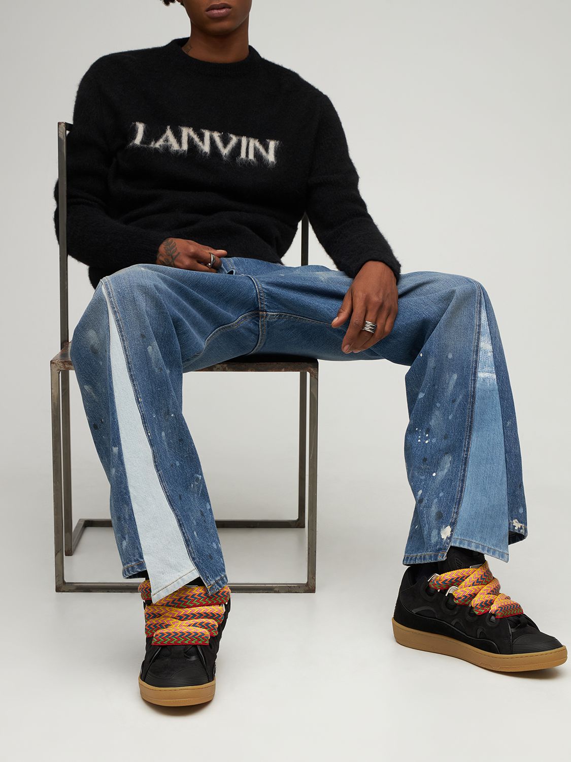 Shop Lanvin Curb Leather Sneakers In Schwarz
