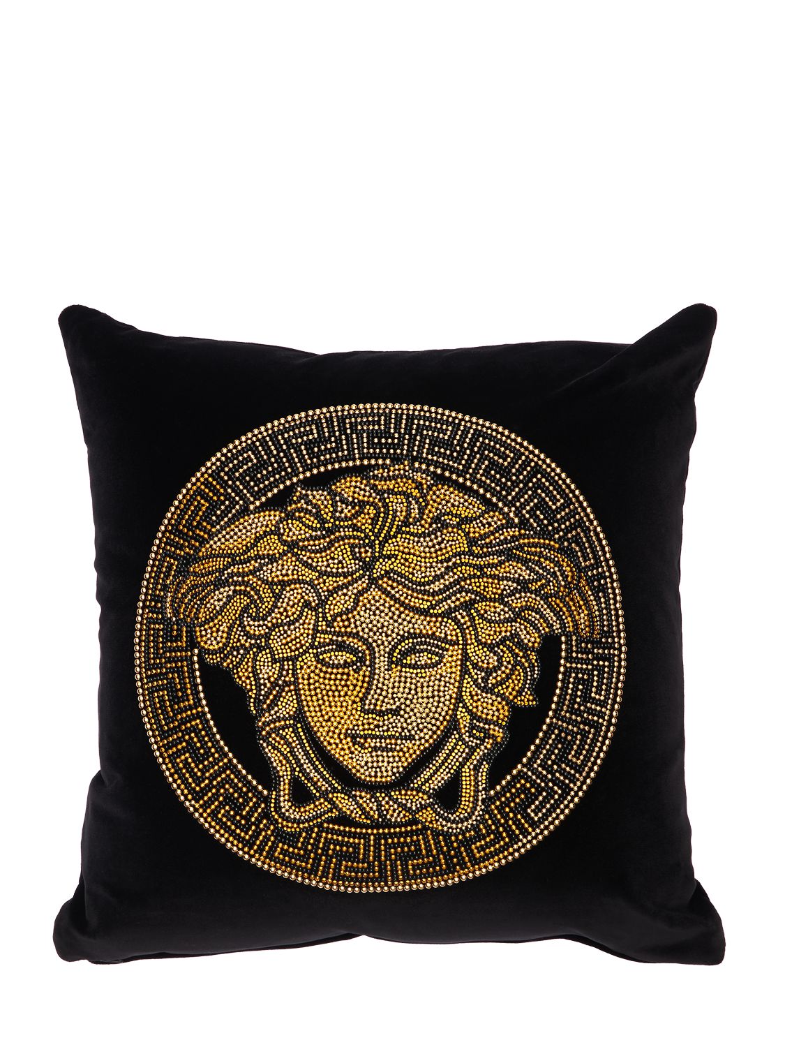 Versace Embellished Cotton Cushion In 黑色