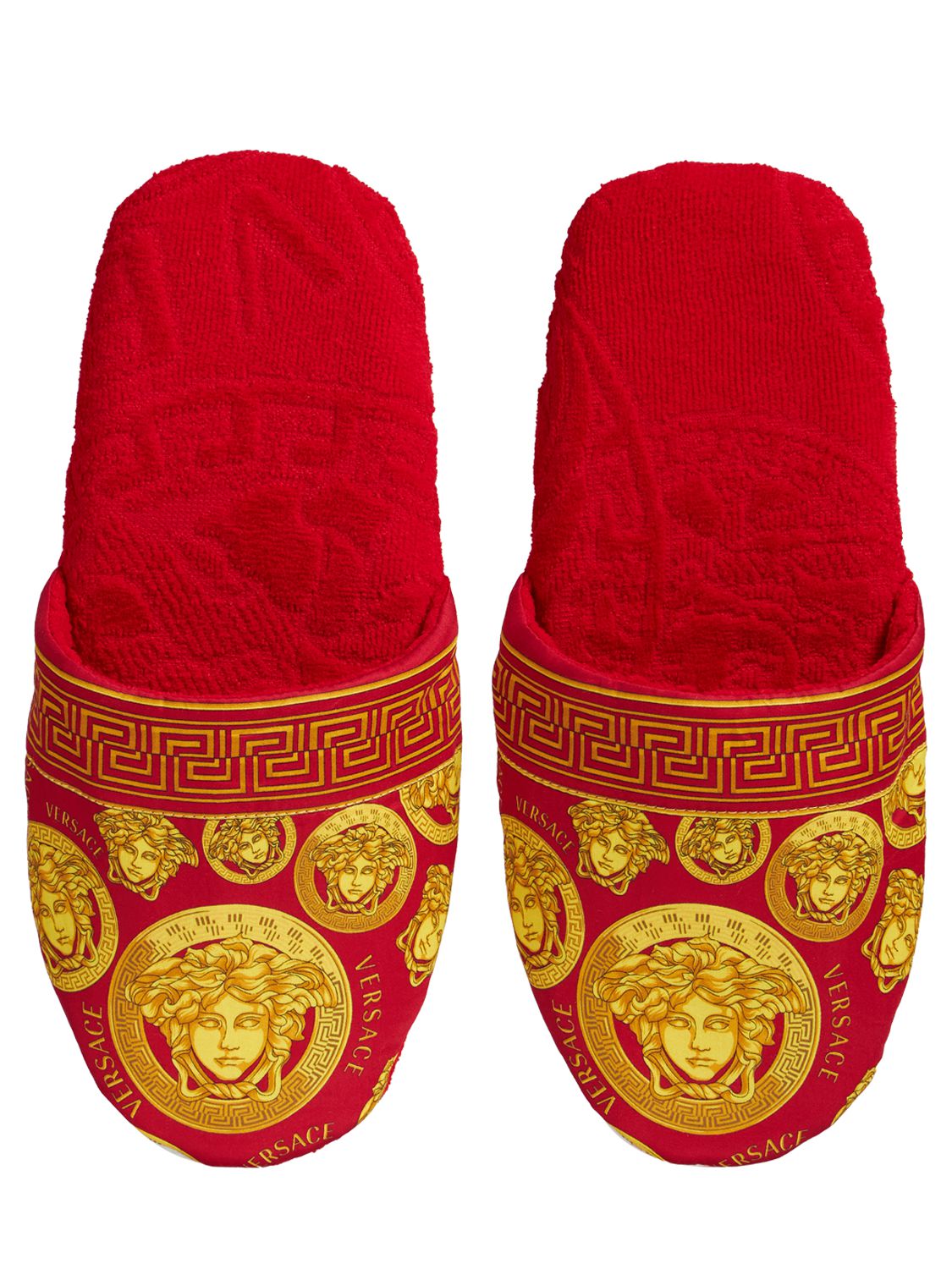 Shop Versace Medusa Amplified Slippers In Rosso-oro