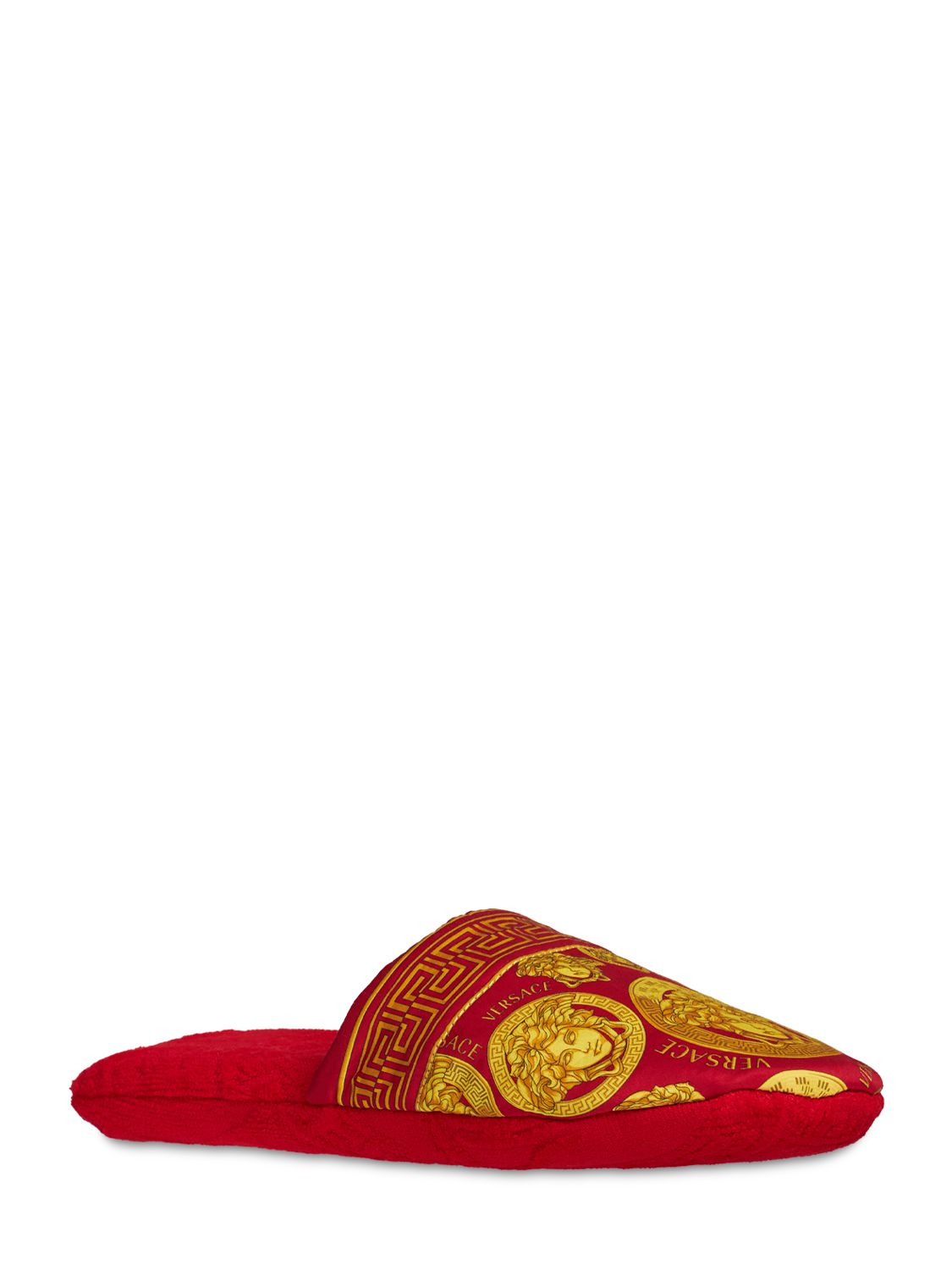 Shop Versace Medusa Amplified Slippers In Rosso-oro