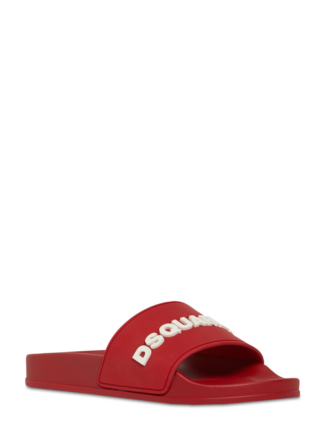 Shop Dsquared2 Logo Rubber Slide Sandals In Red