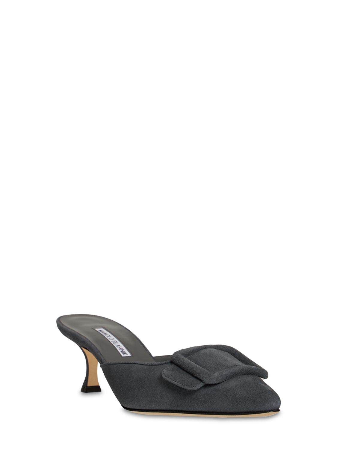 Shop Manolo Blahnik 50mm Maysale Suede Mules In Dark Grey