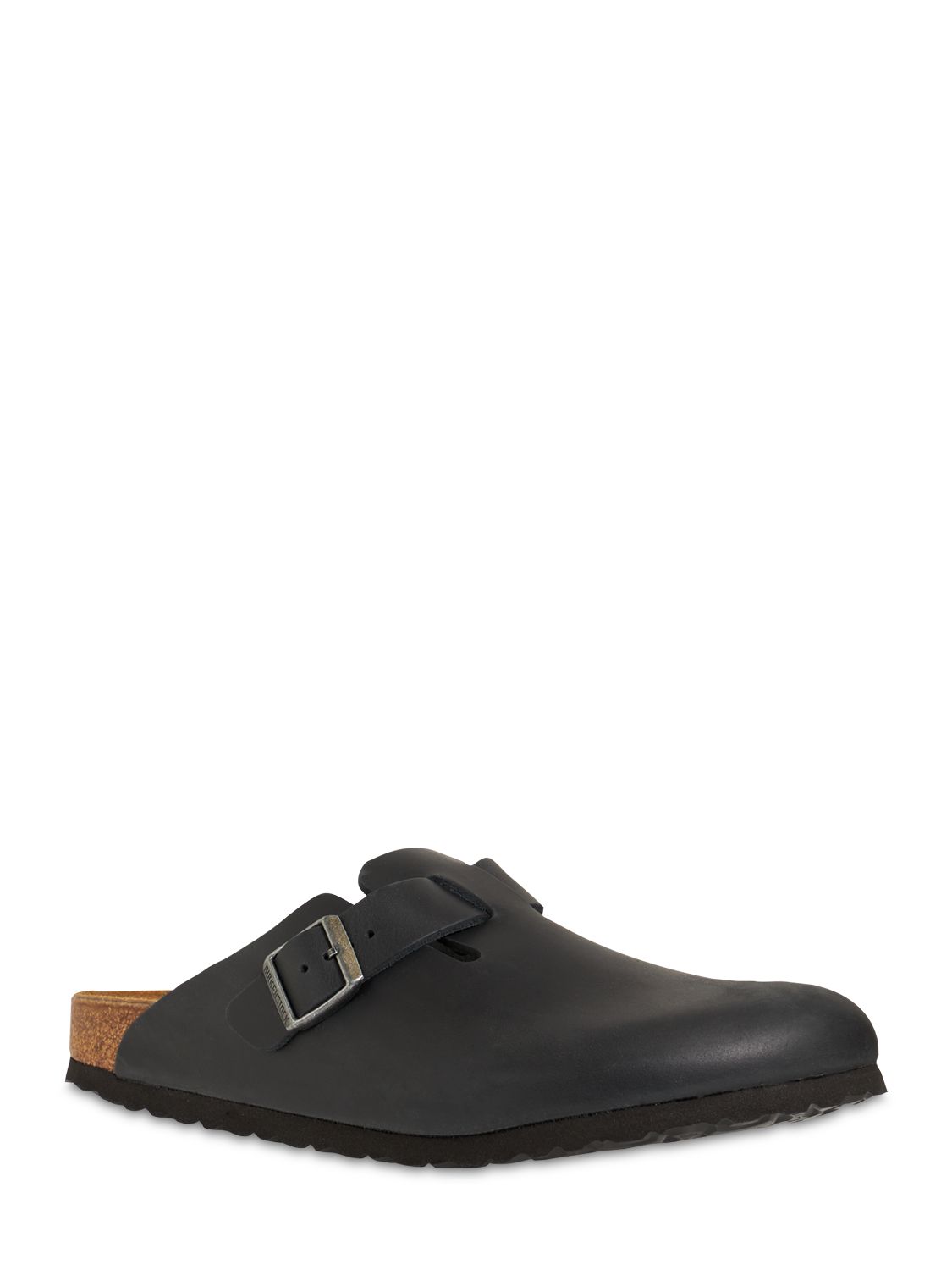 Shop Birkenstock Boston Sfb Leather Sandals In Black