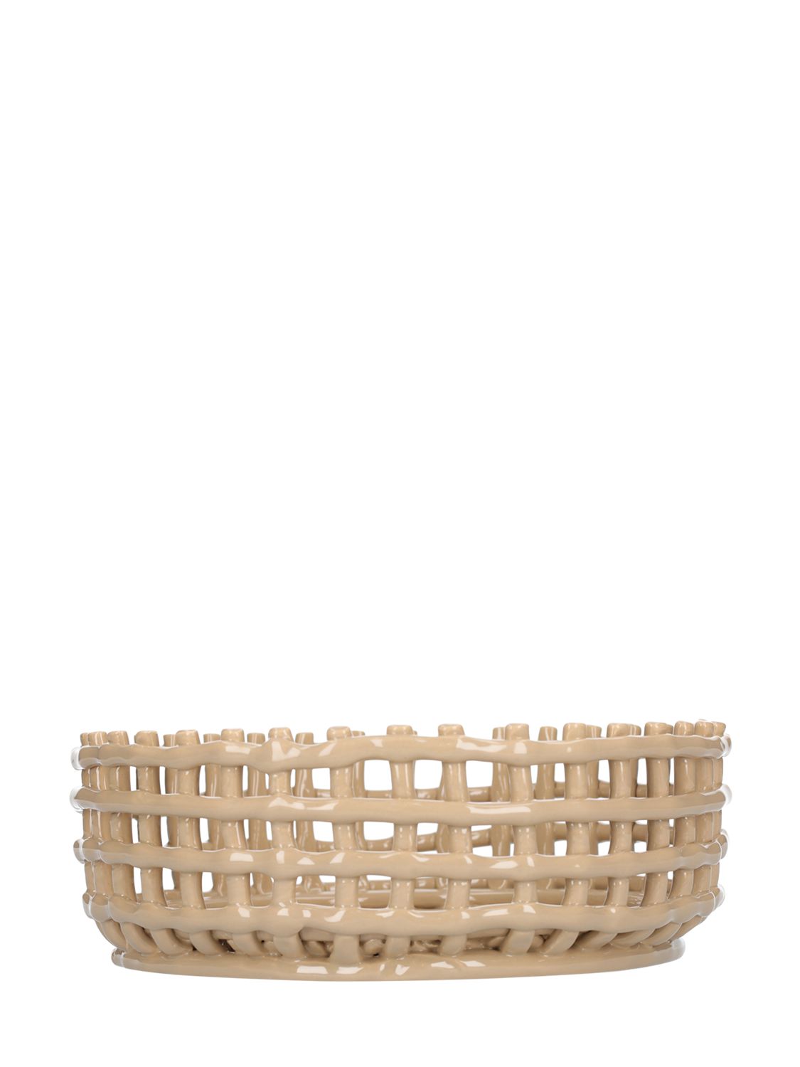 Shop Ferm Living Glazed Ceramic Basket Centerpiece In Cashmere