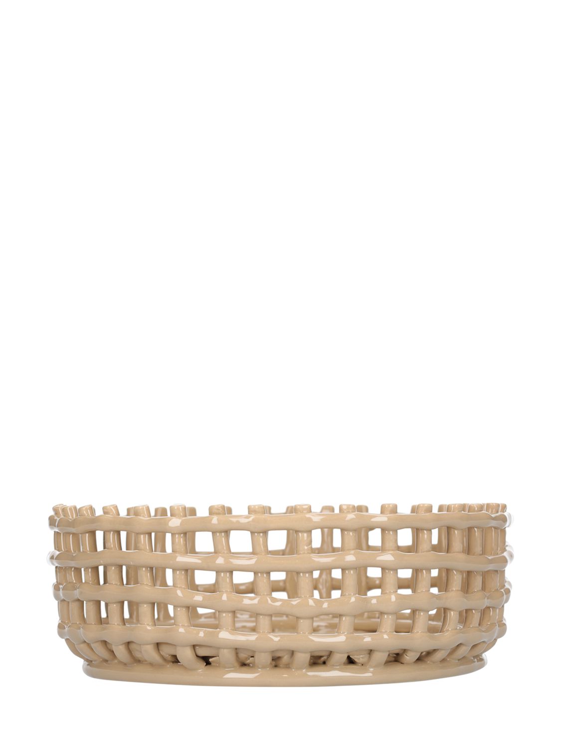 Ferm Living Glazed Ceramic Basket Centerpiece In Brown