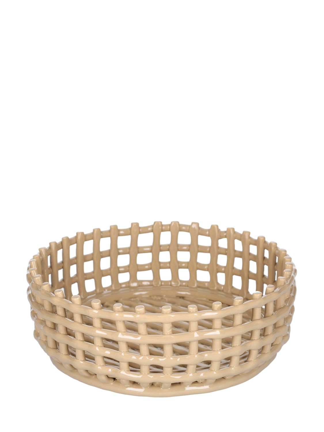 Shop Ferm Living Glazed Ceramic Basket Centerpiece In Cashmere
