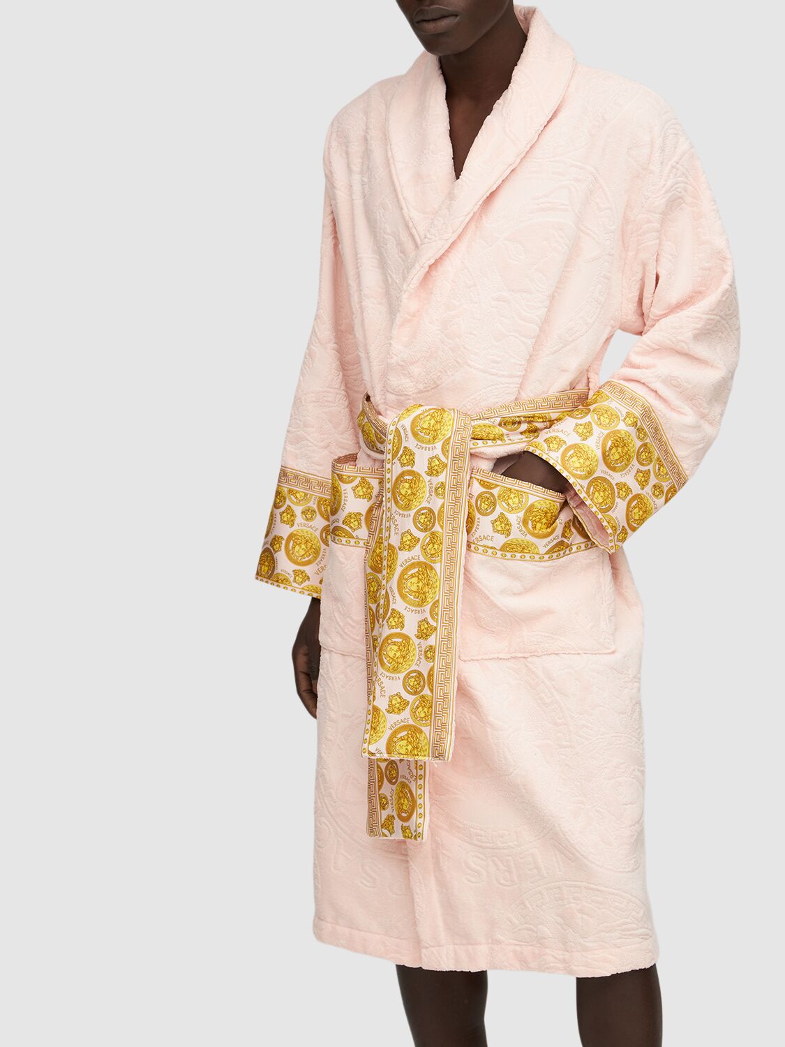 Versace Medusa Cotton Bathrobe In Rosa-oro