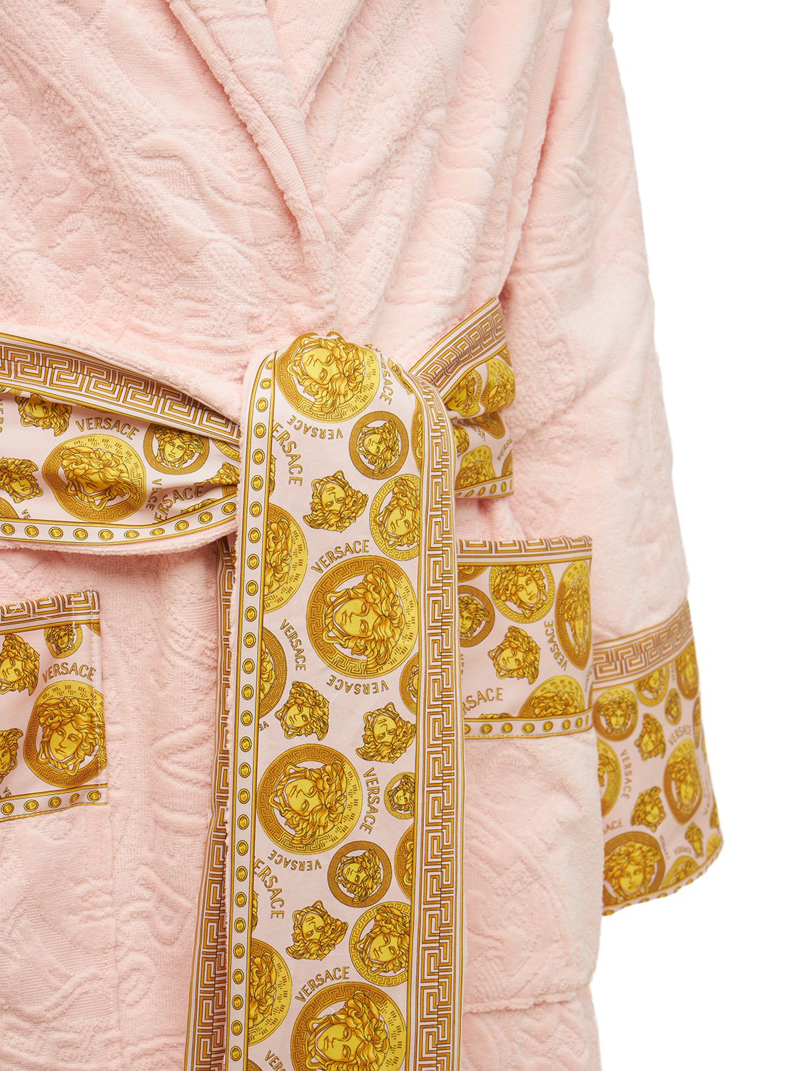 Versace Medusa Cotton Bathrobe In Rosa-oro