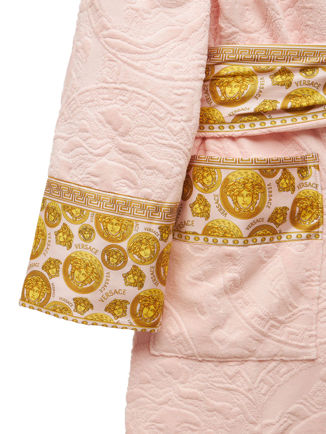 Versace Medusa Cotton Bathrobe In Rosa-oro