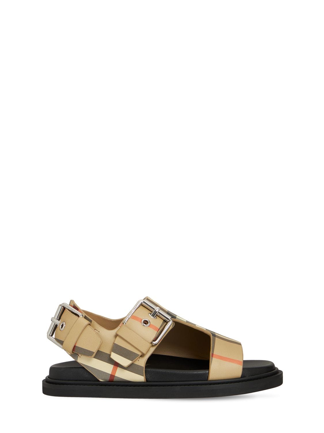 Check Leather Buckled Sandals