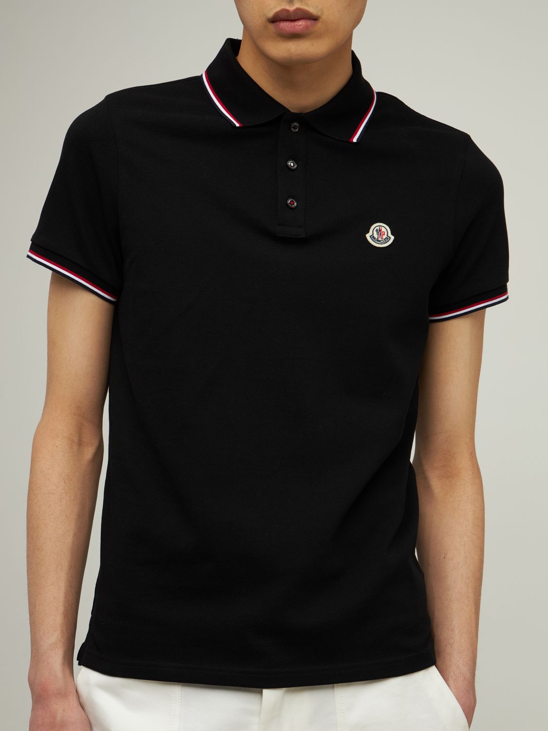 Shop Moncler Cotton Piquet Polo Shirt In Black