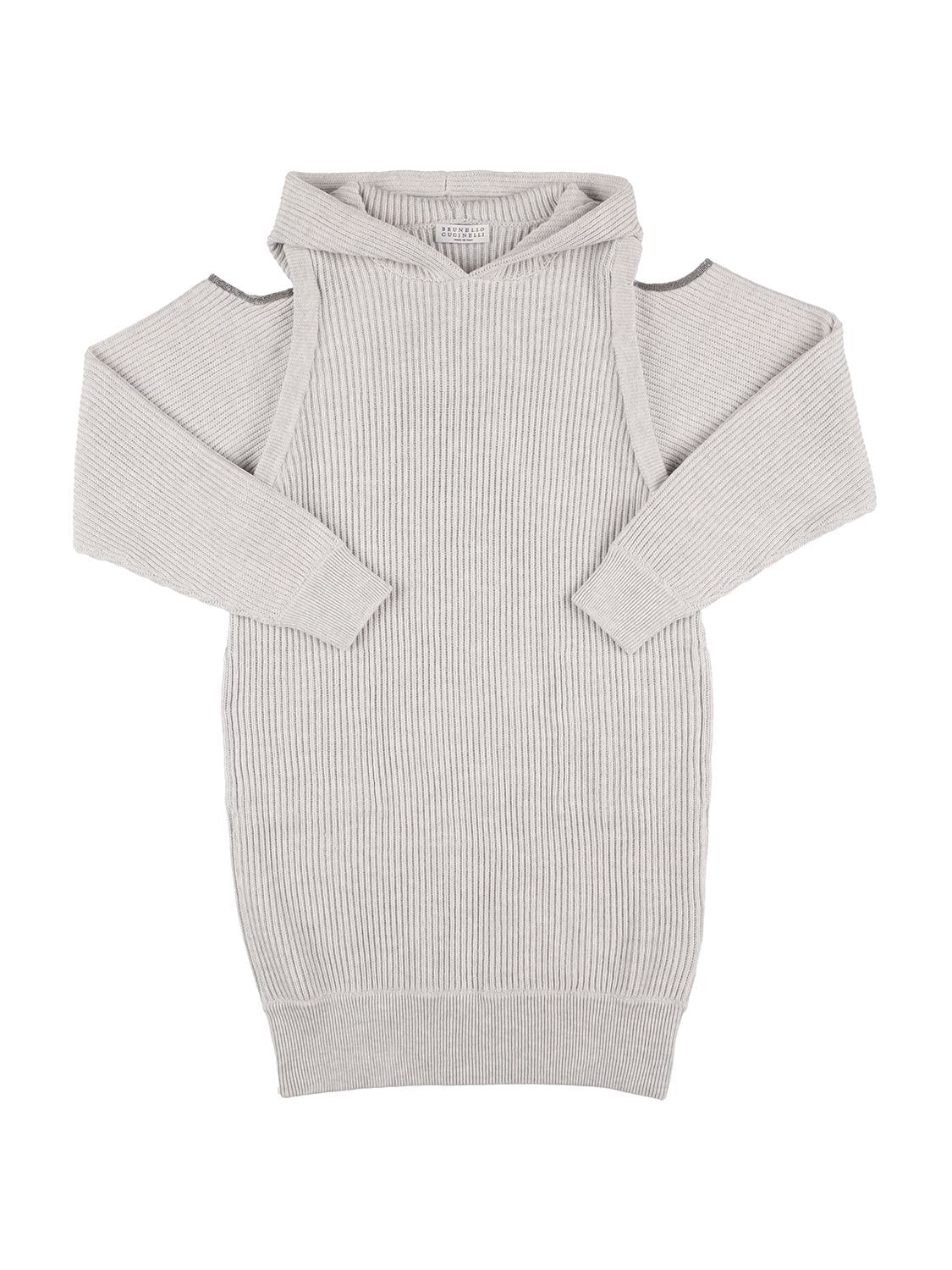Cut Out Ribbed Cotton Sweater Dress