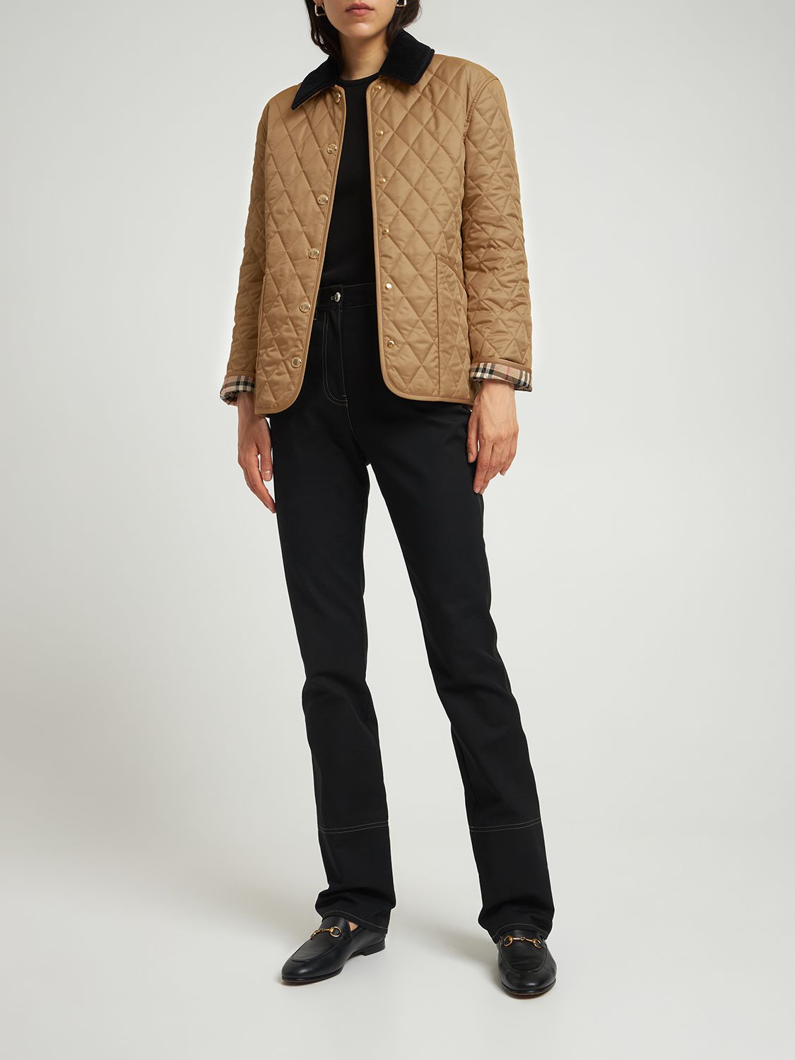 Shop Burberry Dranefeld Quilted Buttoned Short Jacket In Beige,schwarz