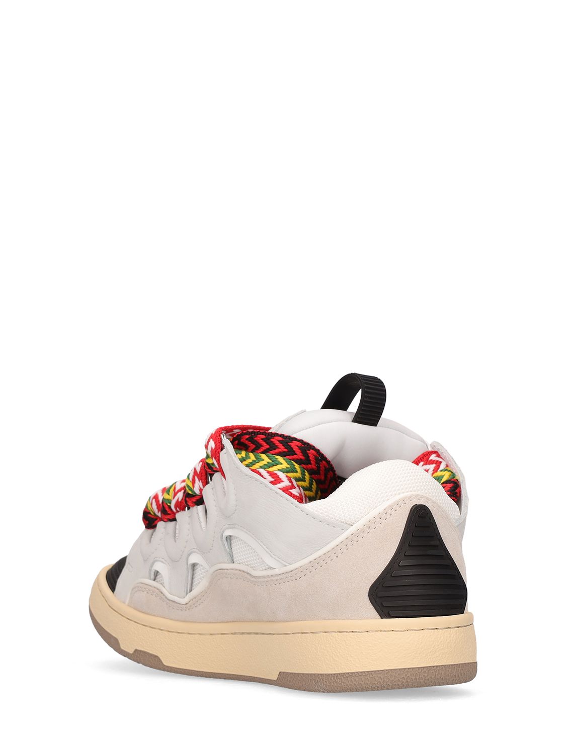 Lanvin Curb Sneakers In Leather And Suede With Multicolor Laces In White