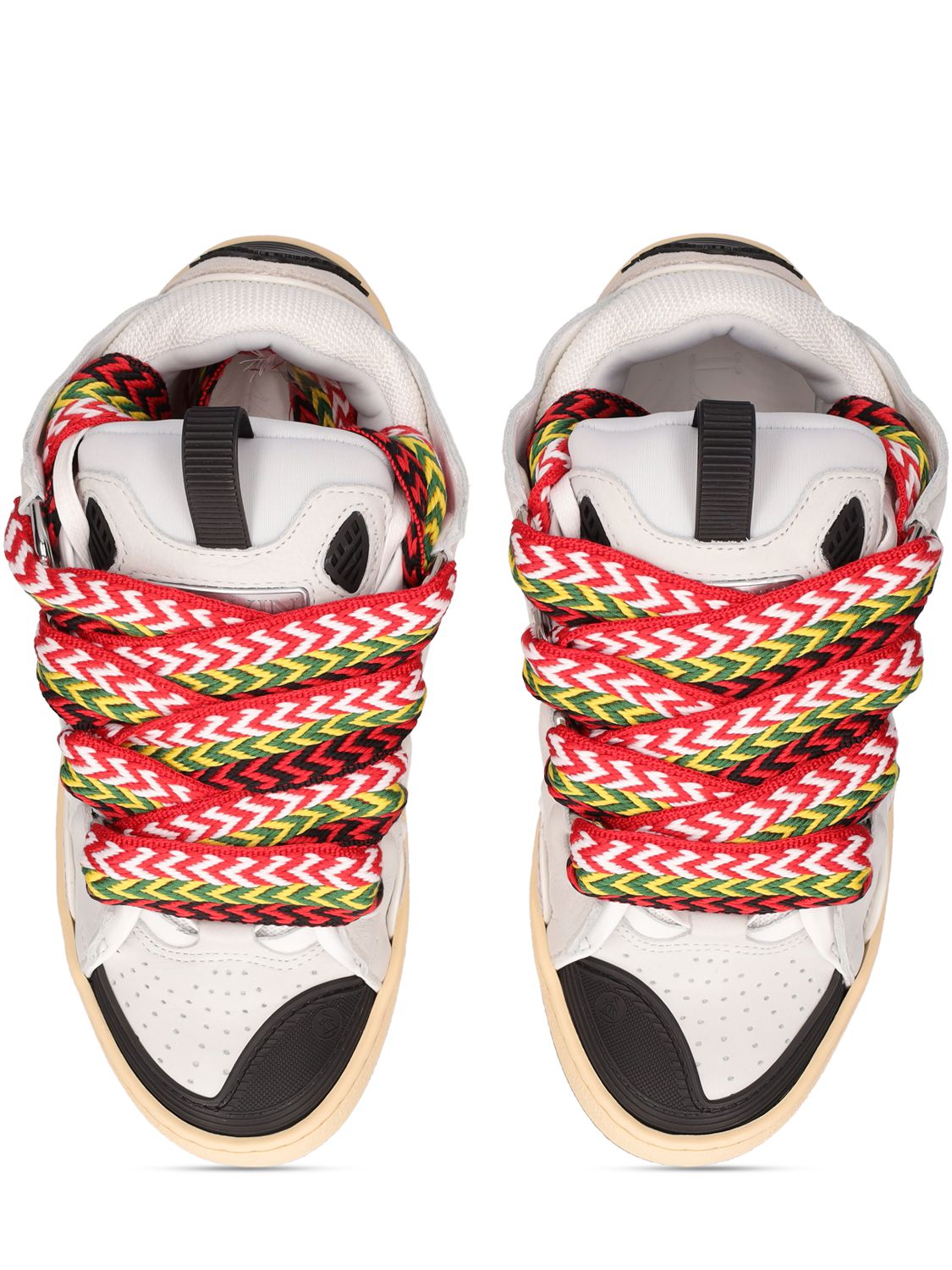 Lanvin Curb Sneakers In Leather And Suede With Multicolor Laces In White