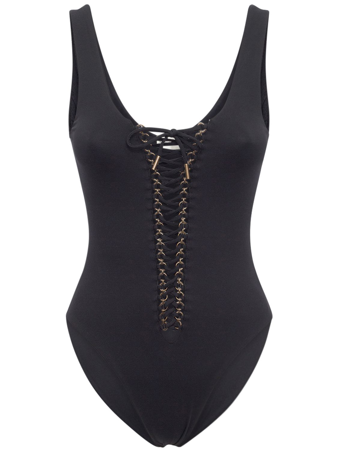 Stretch Lace-up One Piece Swimsuit