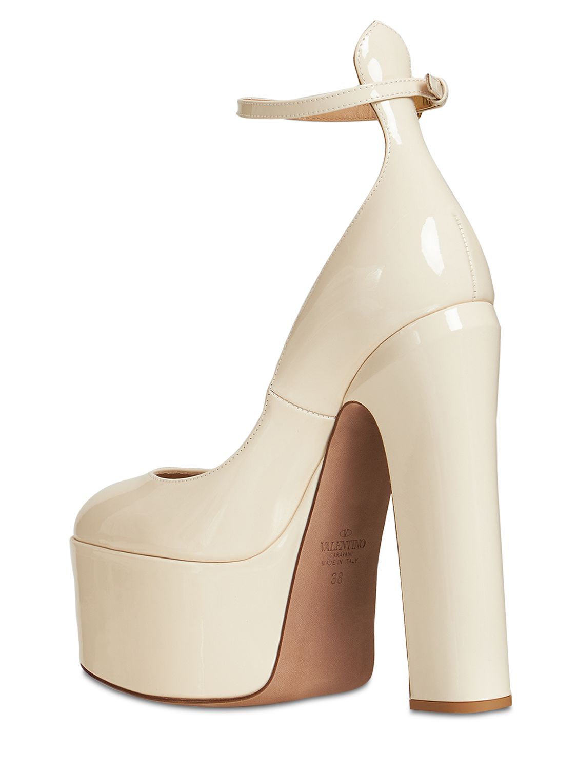 Valentino 155mm Tango Patent Leather Pumps In Ivory