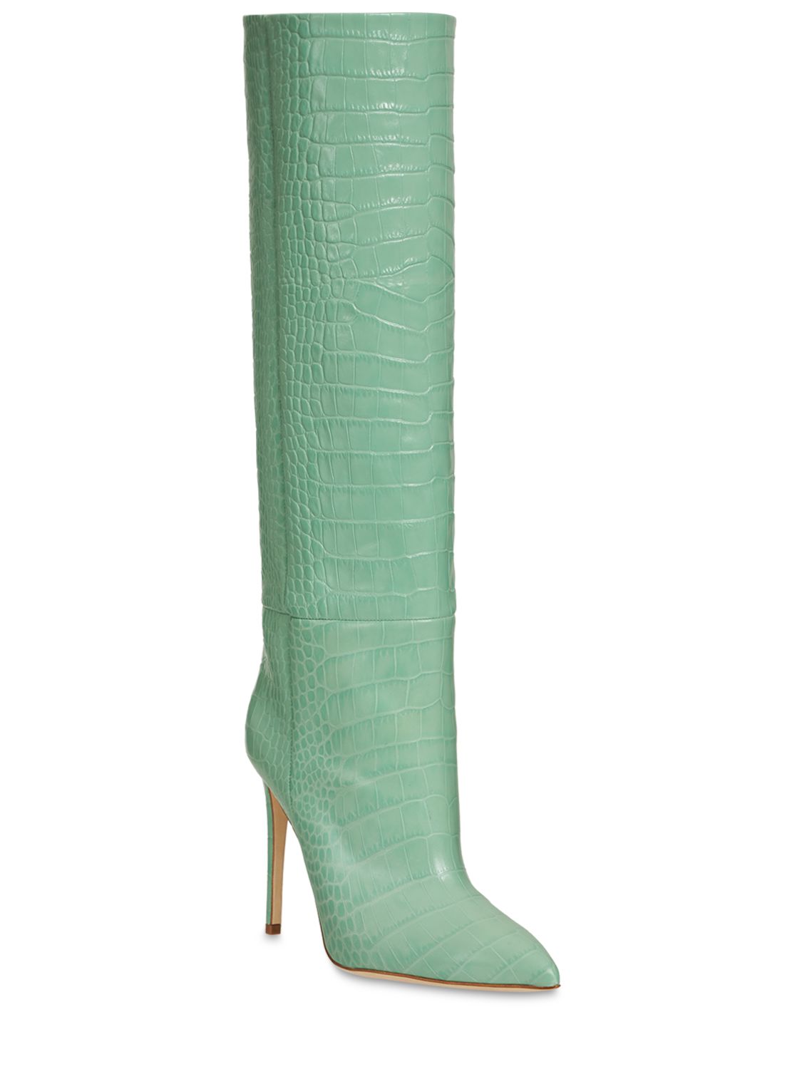 Paris Texas 105mm Croc Embossed Leather Tall Boots In Вода